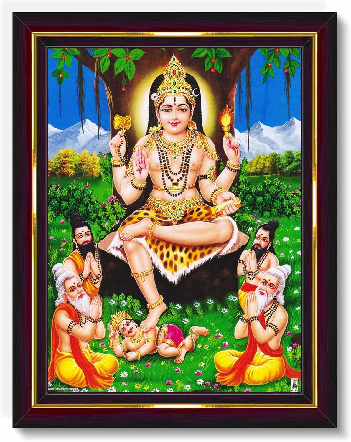 Pavan Photo Laminations Lord Dakshinamurthy Yoga Dakshinamoorthy Wall Painting Framed Home Decor (Wood,Matte,Brown,Small Size,6 x 8 Inch) B273S
