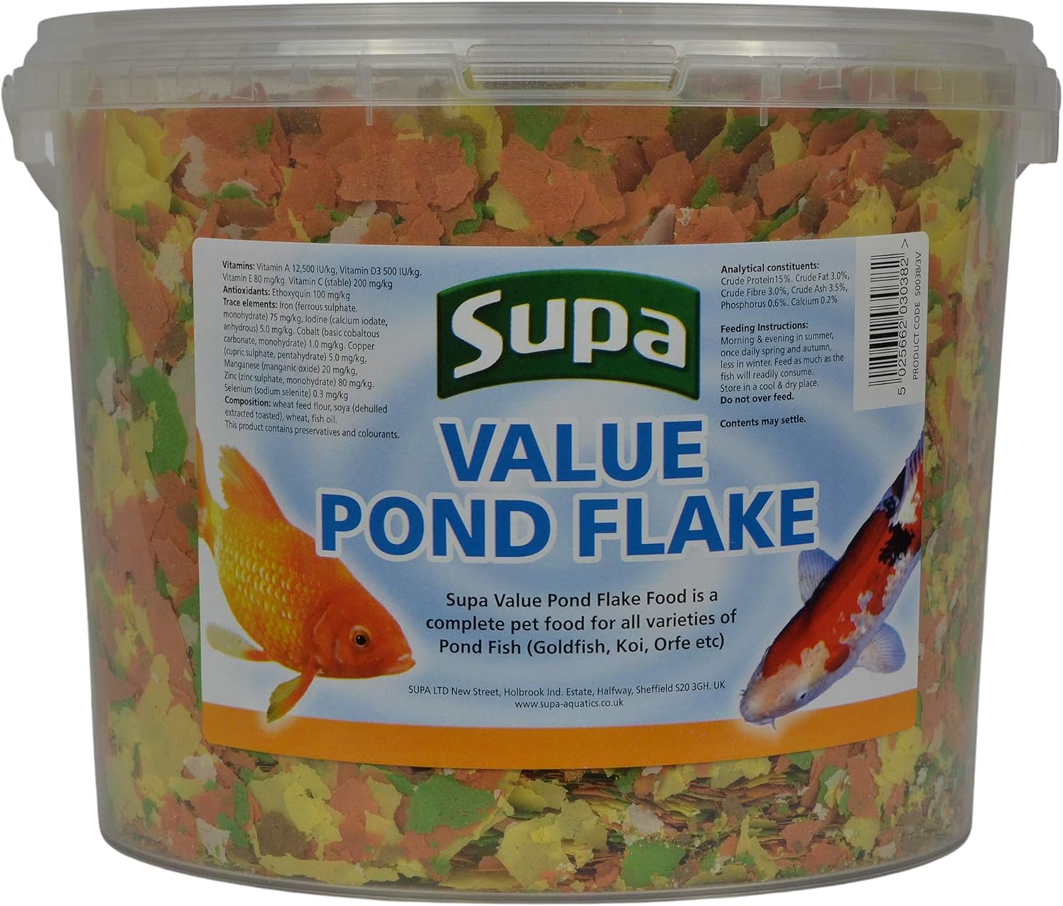 Supa Value Pond Flake Fish Food, 3 Litre Bucket | Premium Quality Goldfish, Koi & Coldwater Pond Fish Food | Provides A Nutritional Balanced Diet | Comes in a Resealable Bucket to Keep the Food Fresh