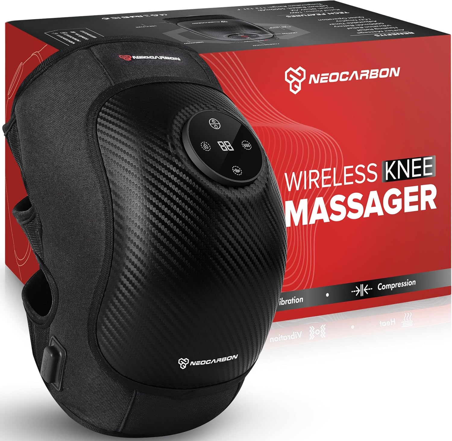 Wireless Knee Massager, Portable Heated Therapy with Compression and Vibration Massage Muscle Relaxation, Knee Joint Pain Relief, Black