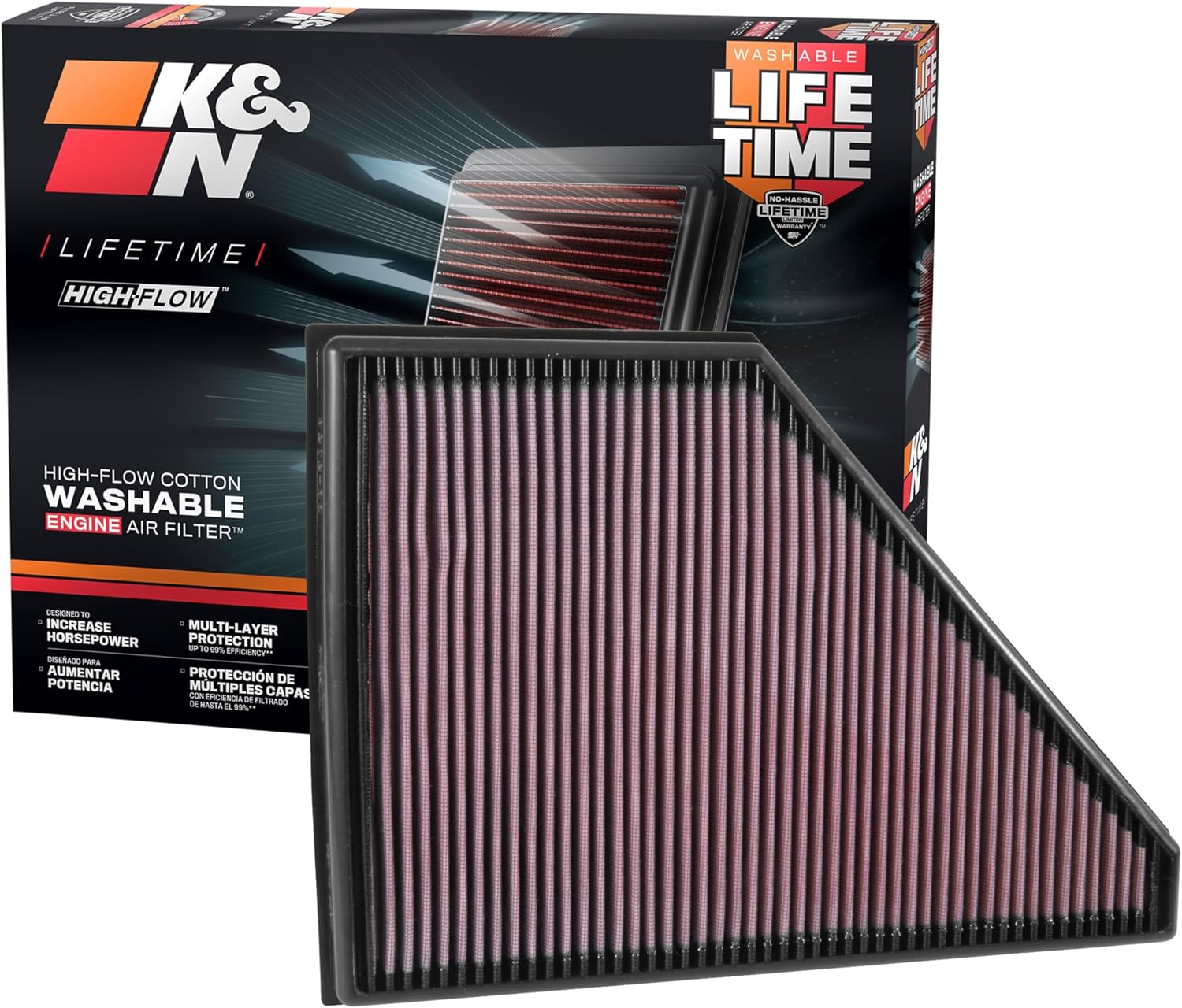 K&N Engine Air Filter: Reusable, Clean Every 75,000 Miles, Washable, Replacement Car Air Filter: Compatible with 2017-2019 Chevy/GMC/Cadillac/Buick (Blazer, Traverse, Acadia, XT5, Enclave), 33-5056