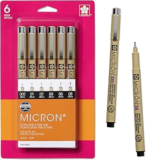 SAKURA Pigma Micron Fineliner Pens - Archival Black Ink Pens - Pens for Writing, Drawing, or Journaling - Assorted Point Sizes - 6 Pack