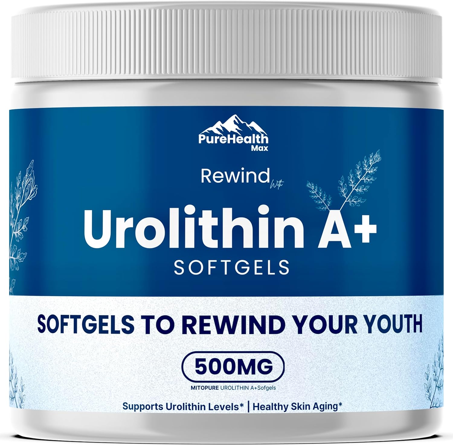 Rewind Urolithin A Softgels Supplement - Mitopure A+ Advanced Longevity Healthy Mitochondrial Nutrition Formula | Anti Aging Cellular Supplements for Men & Women - Capsules to Reverse Aging Timeline