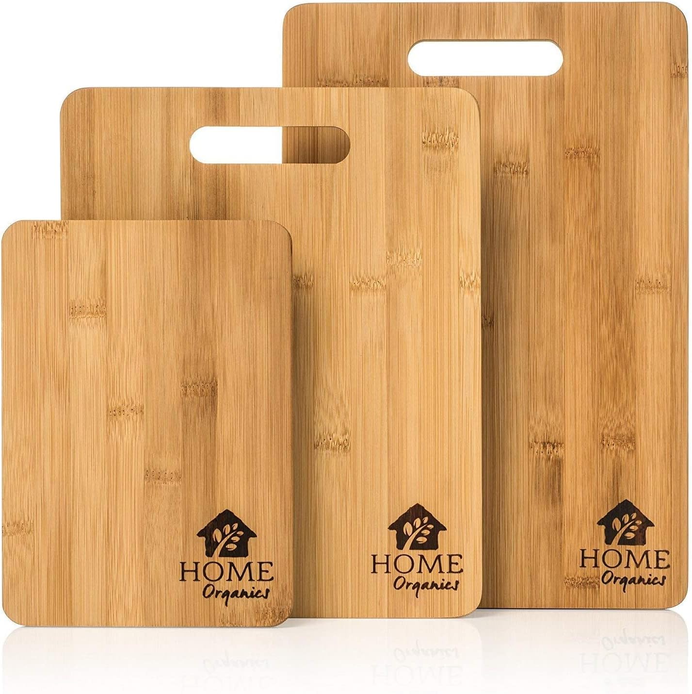 Home Organics Premium Bamboo Chopping Board Set - Set of 3 Wooden Cutting Boards | Chopping Meat, Vegetables, & Bread | Serving Crackers&Cheese | Wood Cheese Board Platter, Food Prep, Kitchen Gift Set