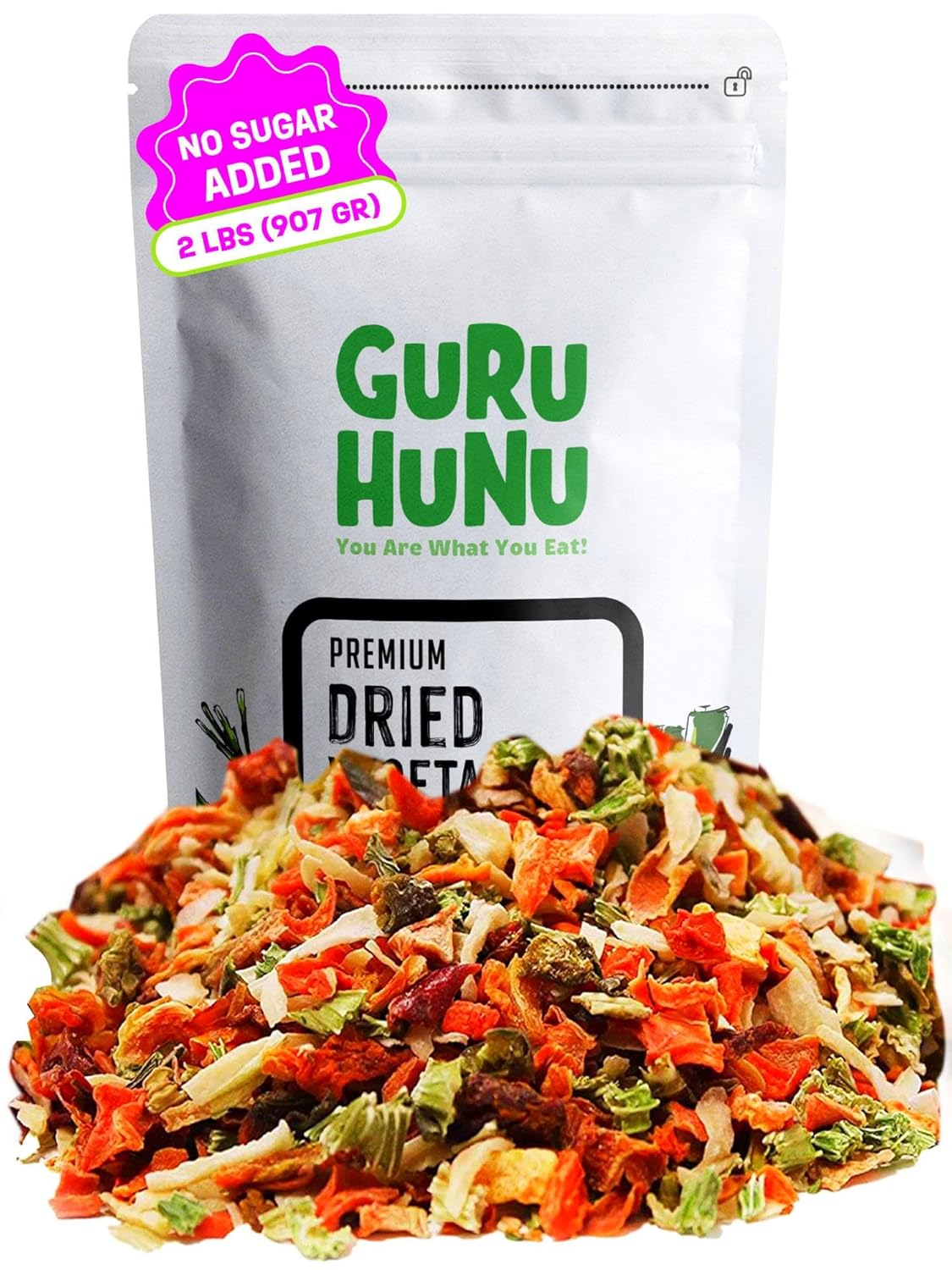 GURU HUNU Dehydrated Vegetables, Premium Soup Mix, Dried Vegetables For Soup, Dehydrated Freeze Dried Bulk Dehydrated Veggie Blend For Ramen Emergency and Camp Food Supply No Salt (2lb)