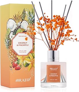 Reed Diffuser Set,3.38 fl oz (100 ml) - Coconut&Pineapple Oil Diffusers with 8 Reed Sticks, Home Fragrance Reed Diffuser for Bathroom Shelf Decor