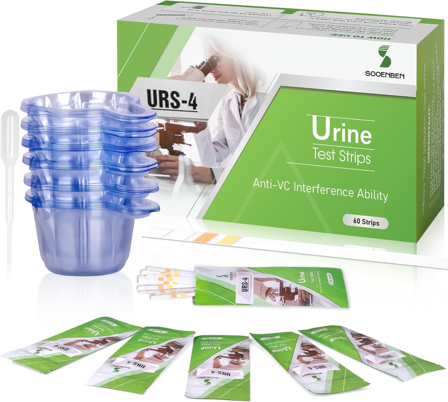 4-in-1 UTI Test Strips, 60ct Full Panel Urinary Tract Infection Test Kit at Home for Women Men Kids, Urinalysis Leukocytes, Nitrites, PH, Protein Urine Strip