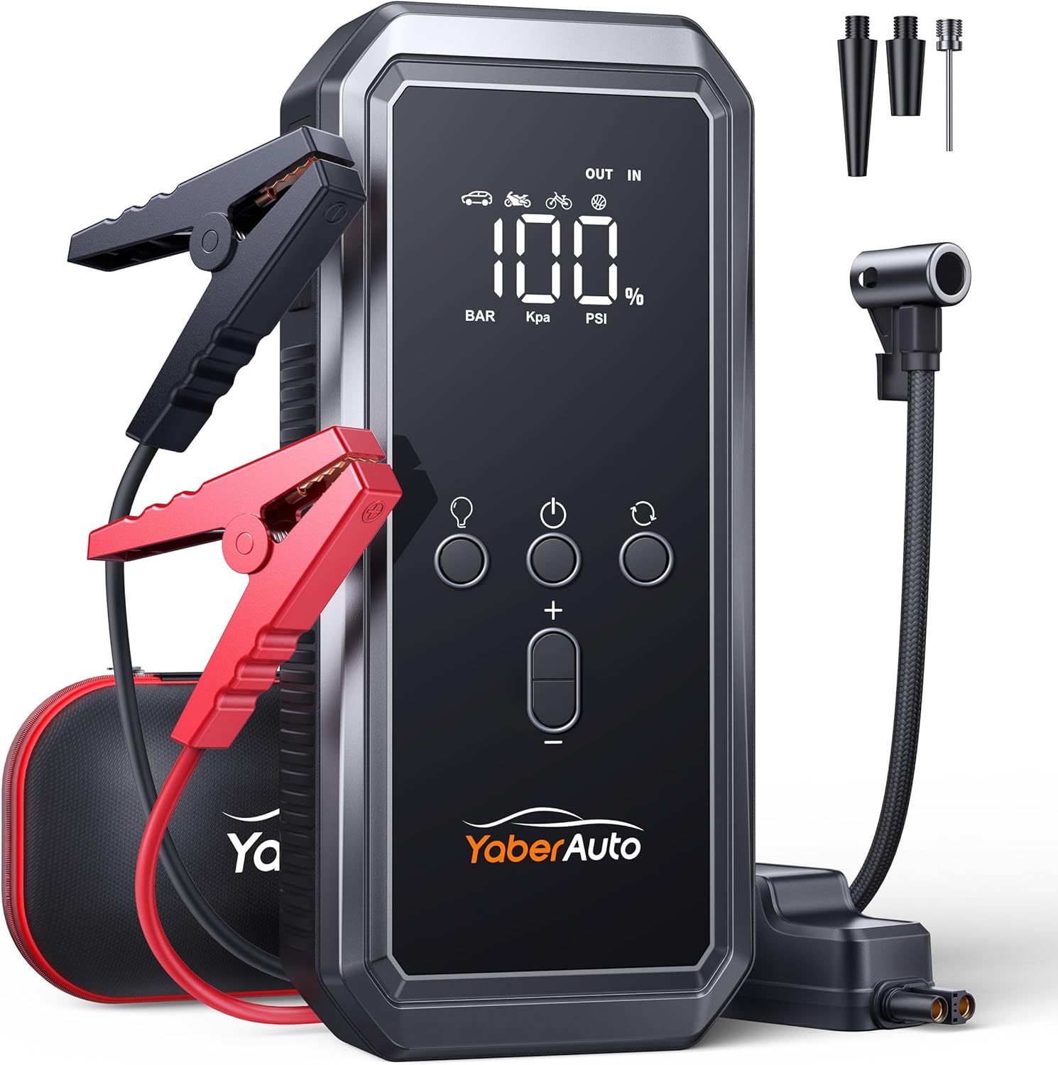 Jump Starter Power Pack with Air Compressor, YaberAuto 150PSI 4500A Car Battery Jump Starter Power Bank (9.0 Gas/8.0L Diesel), 12V Car Battery Booster with Large LCD Display, Lights