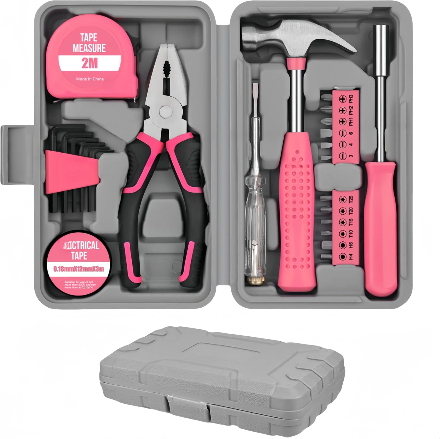 24 PCS Pink Tool Kit for Women Ladies, Home Small Tools Kit with Storage Box, Portable Tool Box Set, Essential Mini Hand Tool Box for Repairs and Maintenance at Home, Office, School, and Garage