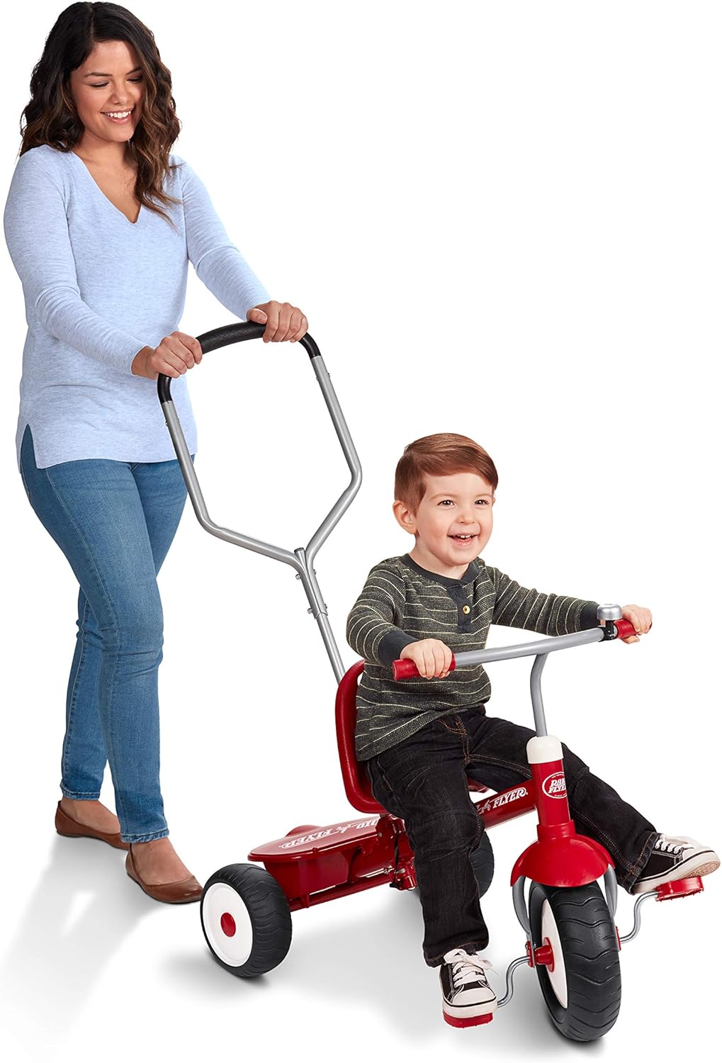 Radio Flyer Deluxe Steer & Stroll Kids Tricycle, Toddler Trike for Ages 2-5, Red