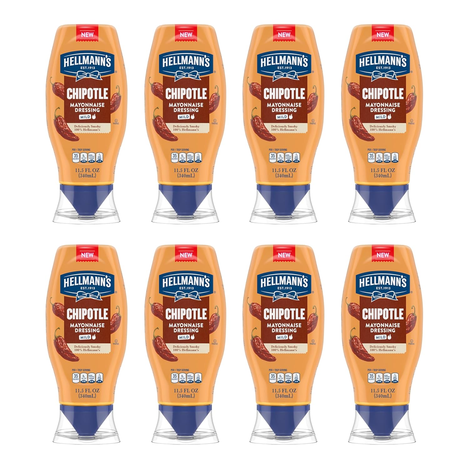 Hellmann's Mayonnaise Dressing 8 Count Mild Chipotle for Tacos, Grilled Chicken Sandwiches & More, with Real Ingredients & No Artificial Flavors, 11.5 oz