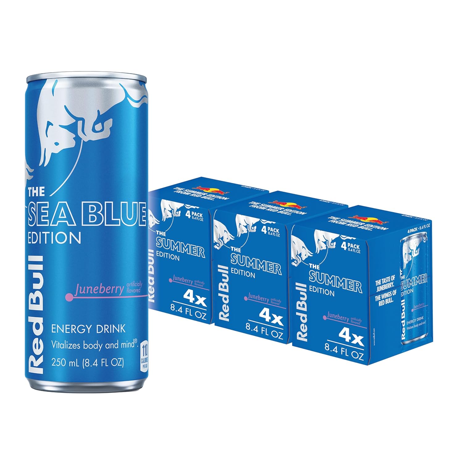 Red Bull Sea Blue Edition Energy Drink, Juneberry, with 80mg Caffeine plus Taurine & B Vitamins, 8.4 Fl Oz, Pack of 12 Cans