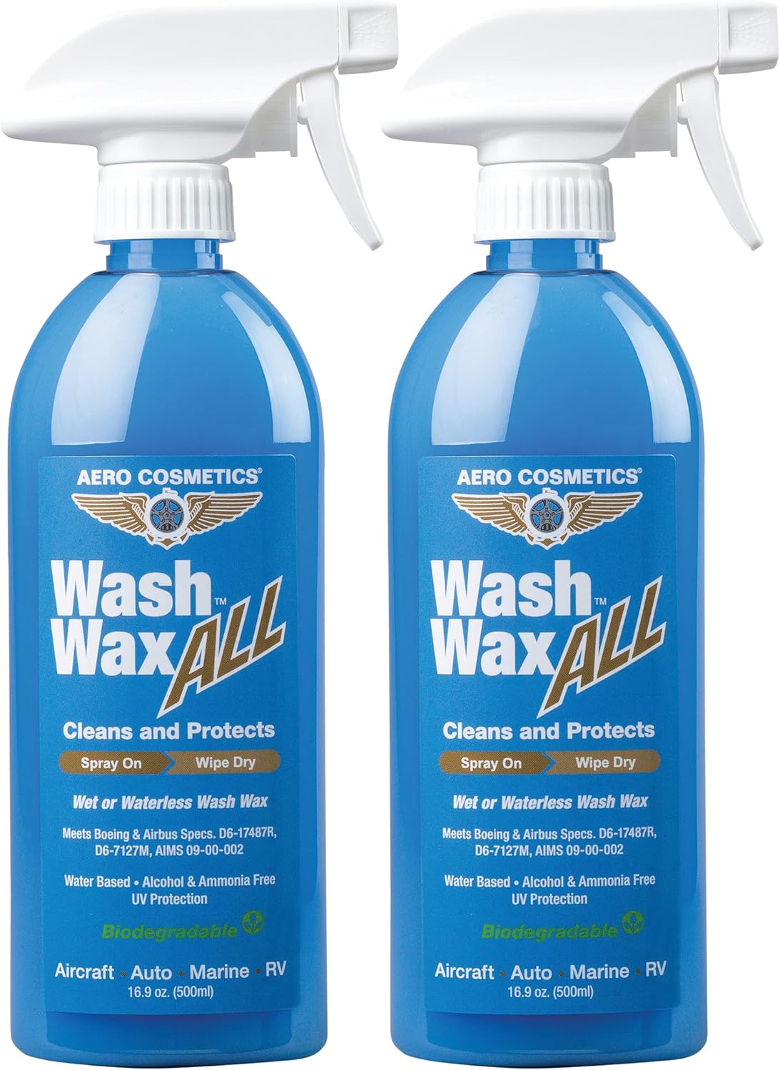 Aero Cosmetics Wet or Waterless Car Wash Wax Detailer 16 Fl. Oz. (2-Pack) Aircraft Quality for your Car, RV, Boat, Motorcycle