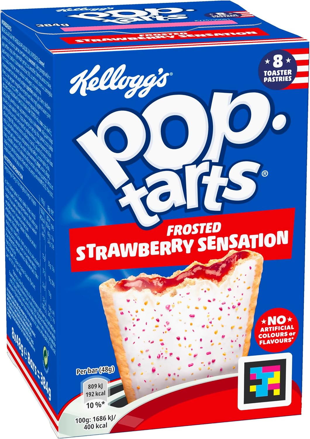 Kellogg's Pop-Tarts Frosted Strawberry Sensation Toaster Pastries Box, 8 x 48g