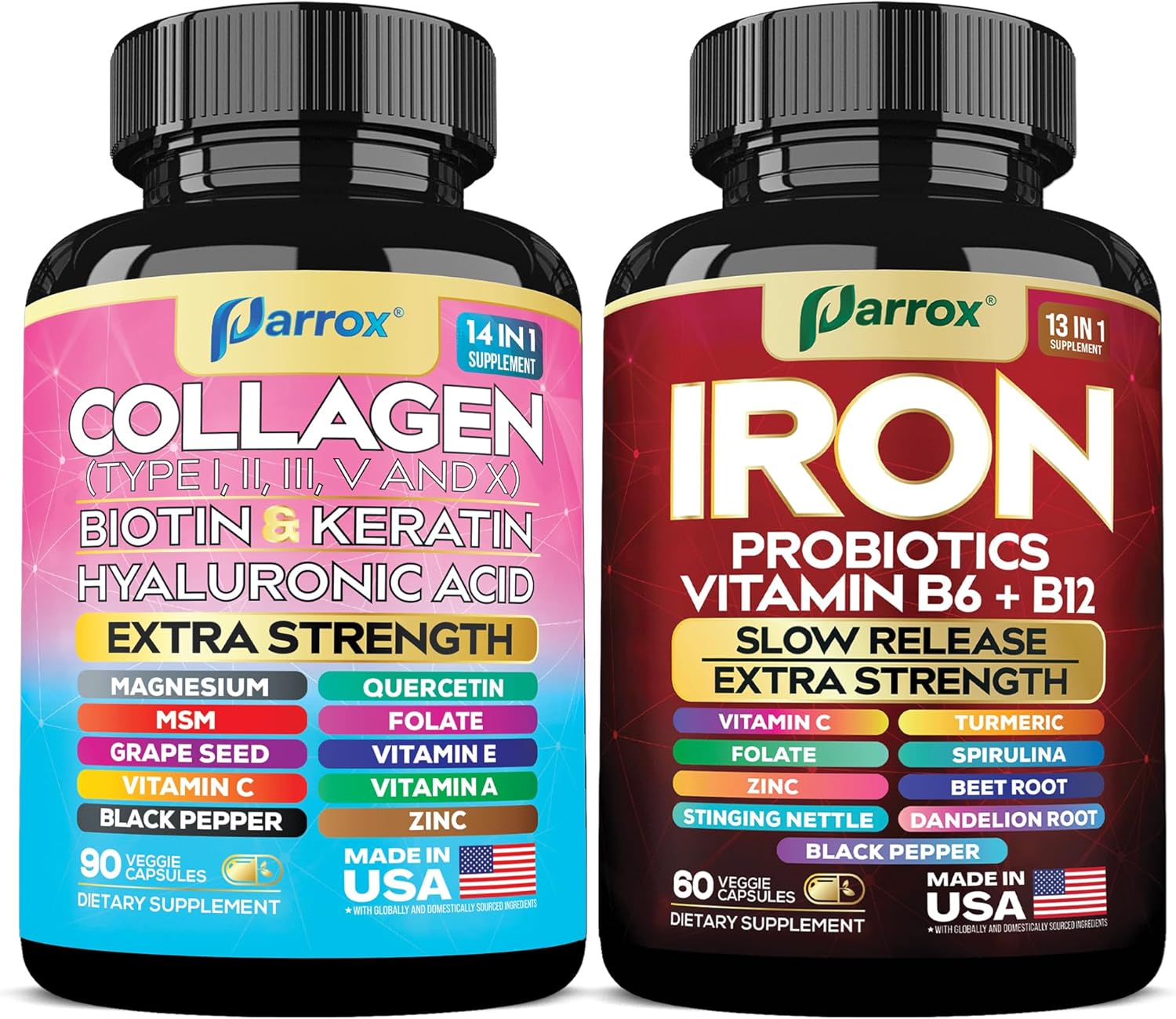 Collagen & Iron Support Bundle – 27-in-1 Beauty, Energy, and Wellness Complex with Collagen Peptides Types I, II, III, V, X, Biotin, Keratin, Hyaluronic Acid