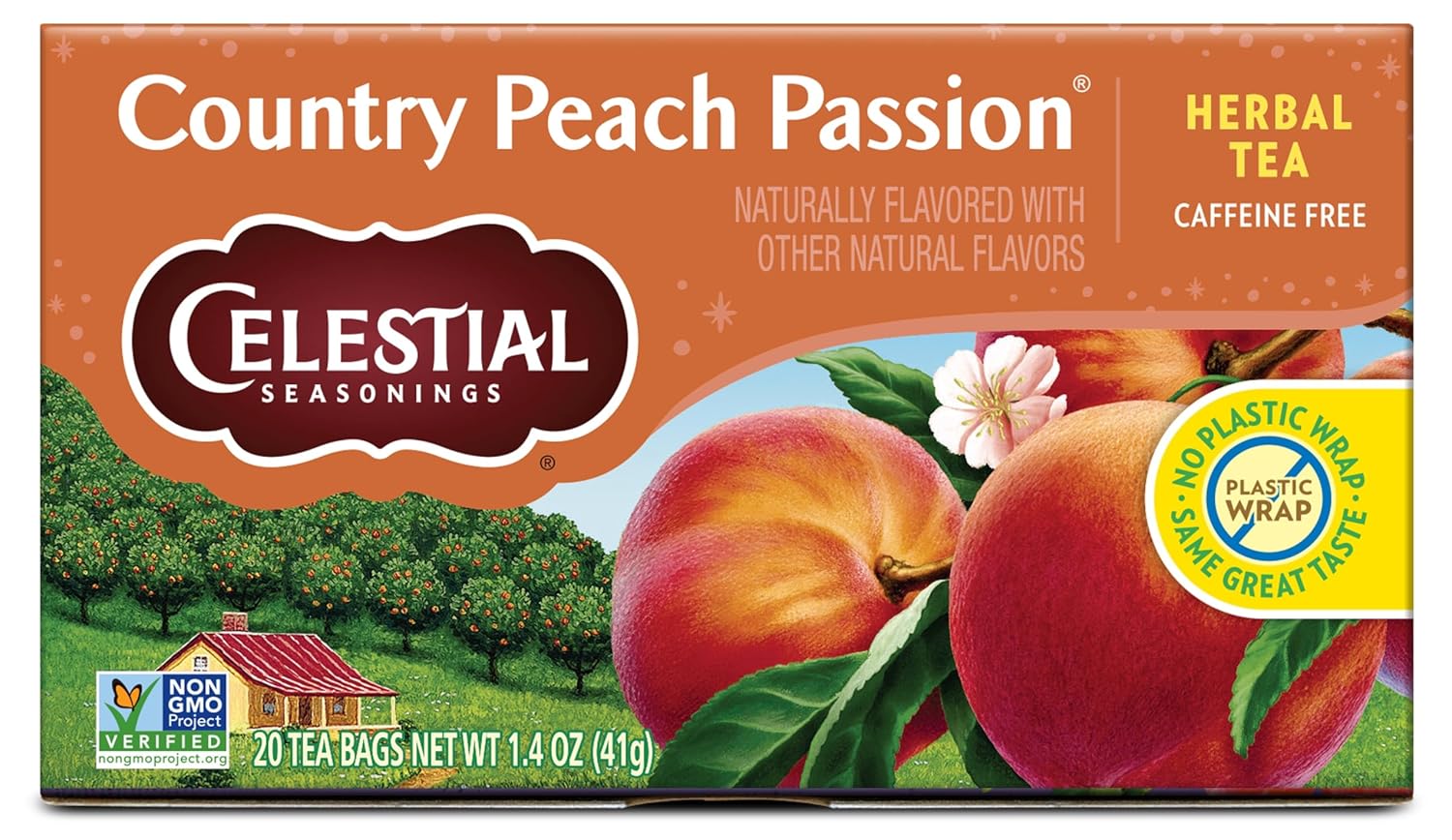 Celestial Seasonings Country Peach Passion Herbal Tea, 20 Tea Bags Box