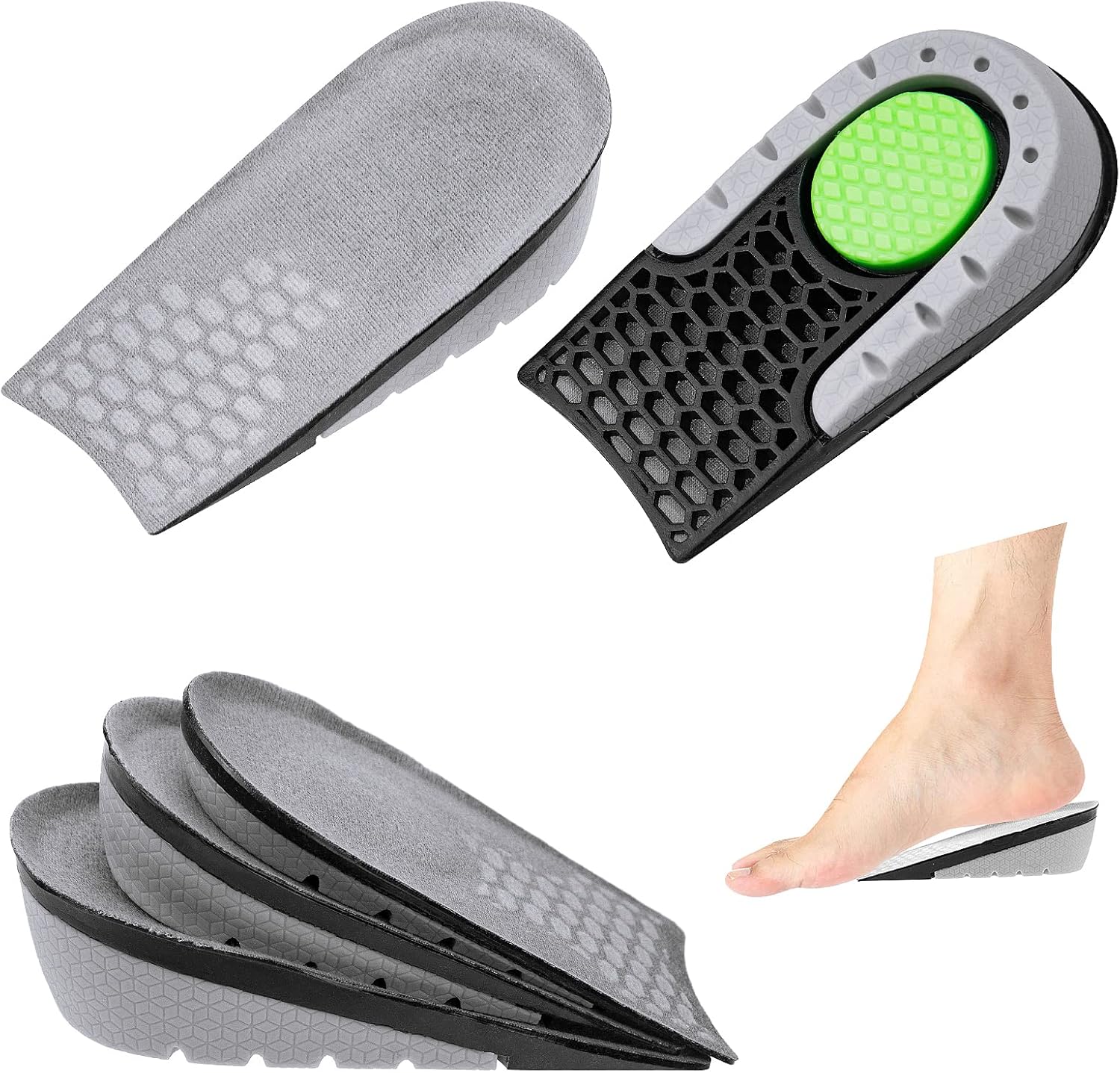 Fantasyon Height Increase Insoles Heel Lift Elevator Elastic Shock Absorption Shoe Invisible Raise Breathable Honeycomb Cushion Pads Insole Inserts for Men Women