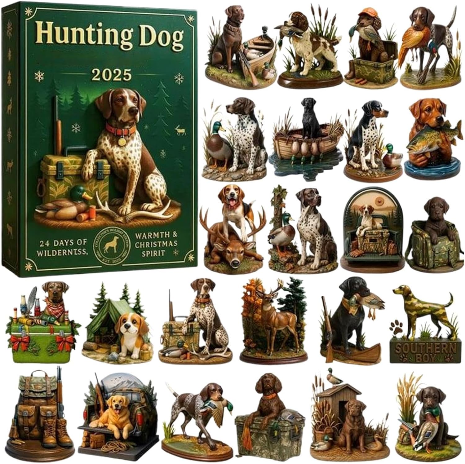 Christmas Calendar, 2D Dog Figurines, Cool Christmas Puppy Calendar Pendants, for Shelf Cabinets Window Fireplace Bedroom Kitchen Office Car Holiday Party