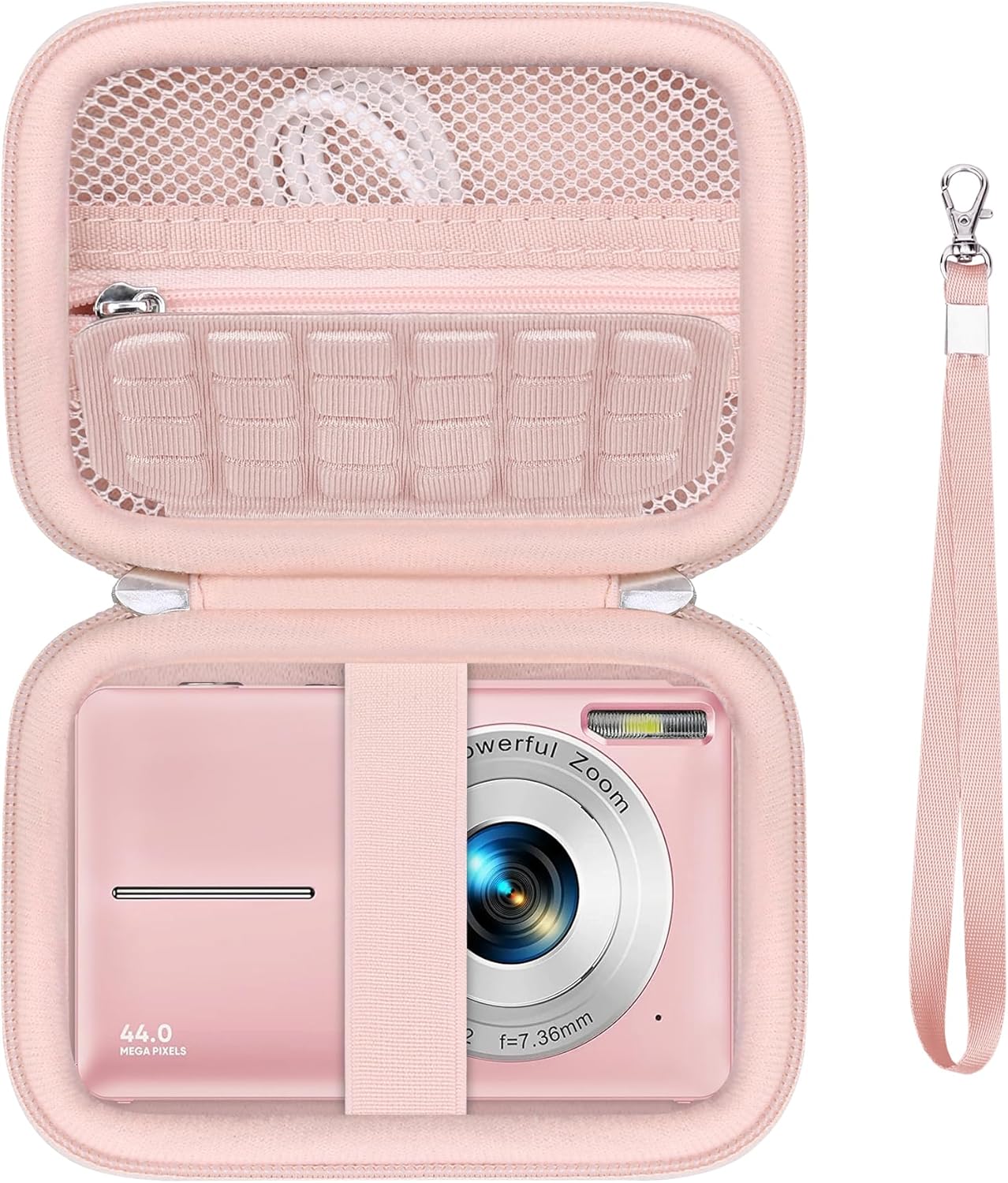 Carrying Case for CAMKORY/for Lecnippy/for Lecran/for ROQIOO Digital Camera, Digital Point and Shoot Camera Storage Holder Travel Bag with Mesh Pocket for Battery, USB Cable, SD Card, Pink