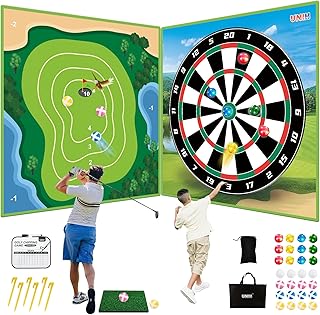 UNIH Chipping Golf Game Mat, Double-Sided Golf Darts Practice Mats Outdoor Indoor Games for Adults and Family Kids Stick Chip Velcro Golf Game Set for Home Yard Backyard Party Games Toys(No Club)