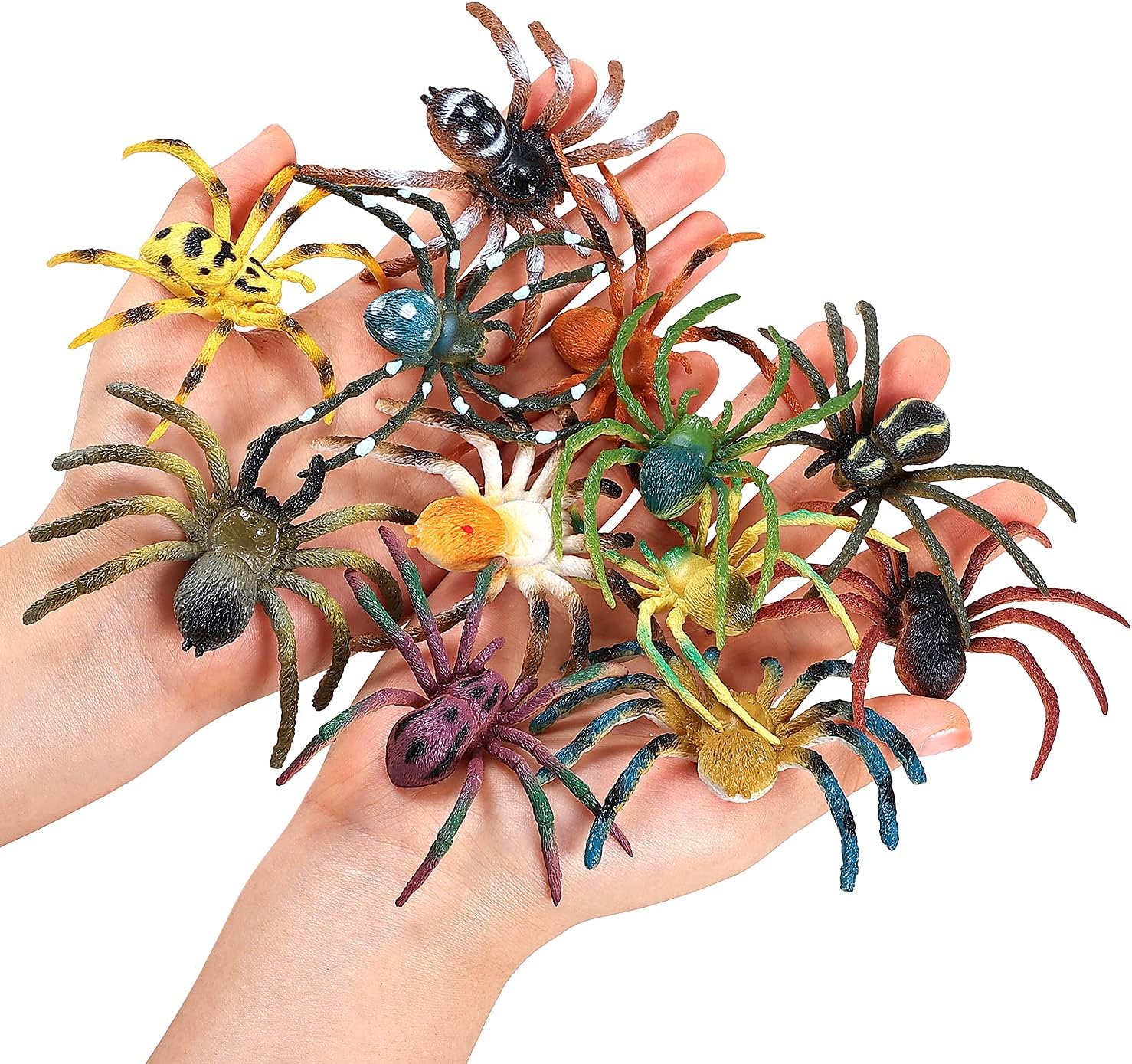 Spider Toys 12 pcs Realistic Spider Figures Colorful Tarantula Figurines for Halloween Decor, Early Educational Toy, Birthday Party, Cake Topper for Kids
