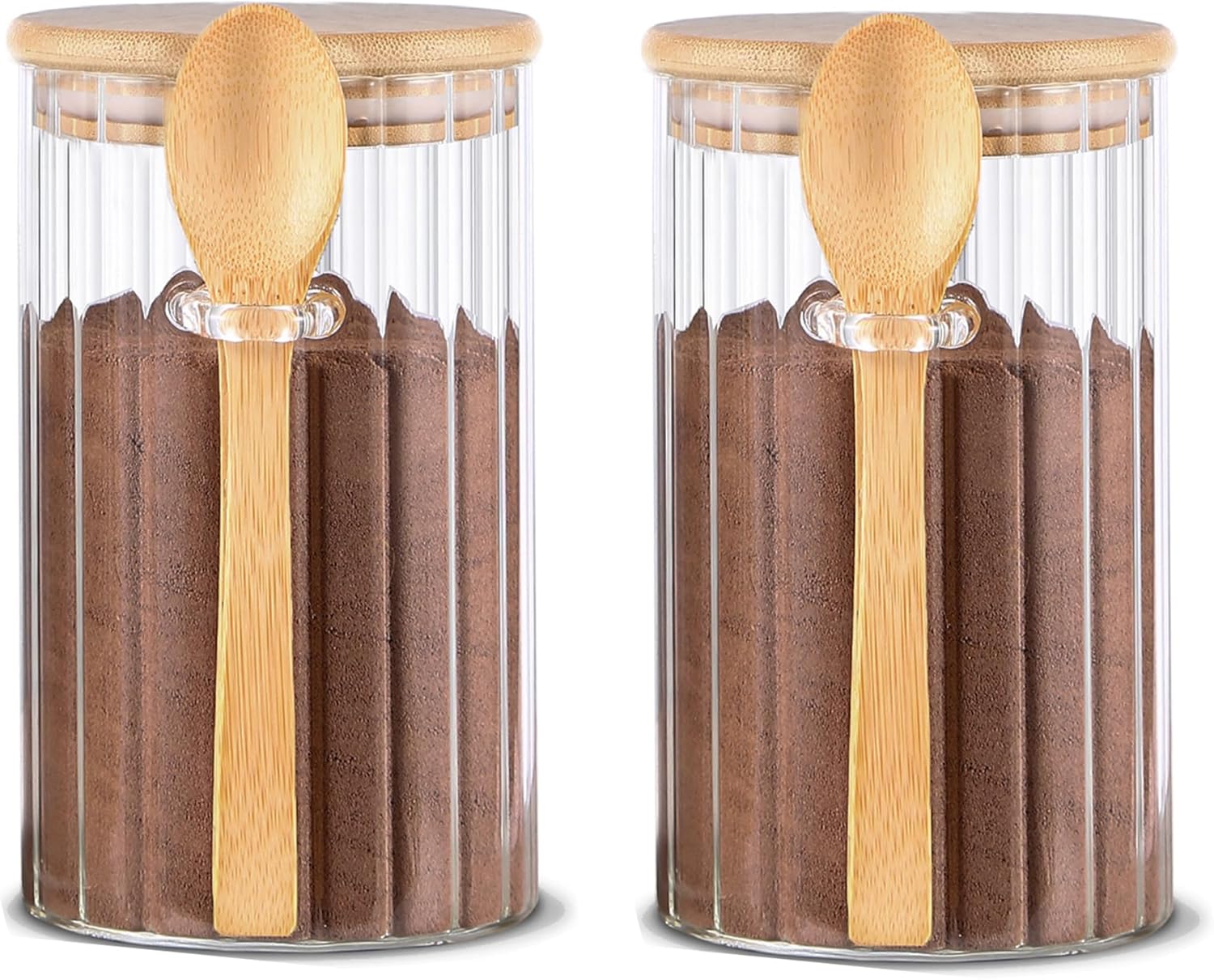24 FL OZ Airtight Glass Jars with Bamboo Spoons Lids Overnight Oats Container Decorative Coffee Bar Food Storage Jar Cereal Nuts Salts Coffee Tea Flour Sugar Container Spice Jars (2Pack)