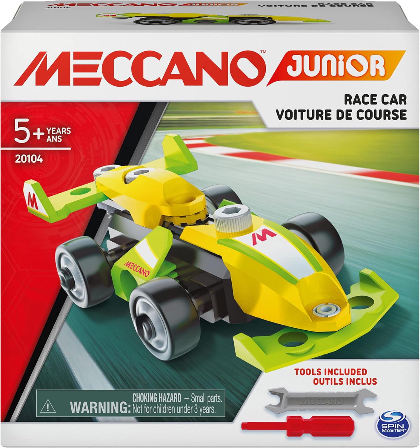 Meccano Junior, Race Car STEAM Model Building Kit, for Kids Aged 5 and Up