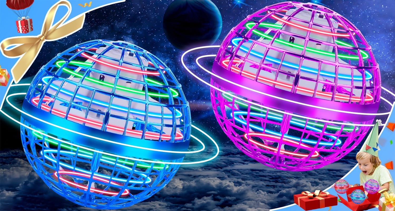 Flying Orb Ball 2 Pack,Magic Hand Controlled Mini Drone Fly Orb Hover Ball Toy,Galactic Fidget Spinner Flying Orb,Cool Toys Gift for 6 7 8 9 10+ Year Old Boys Girls Toys(Blue & Purple)