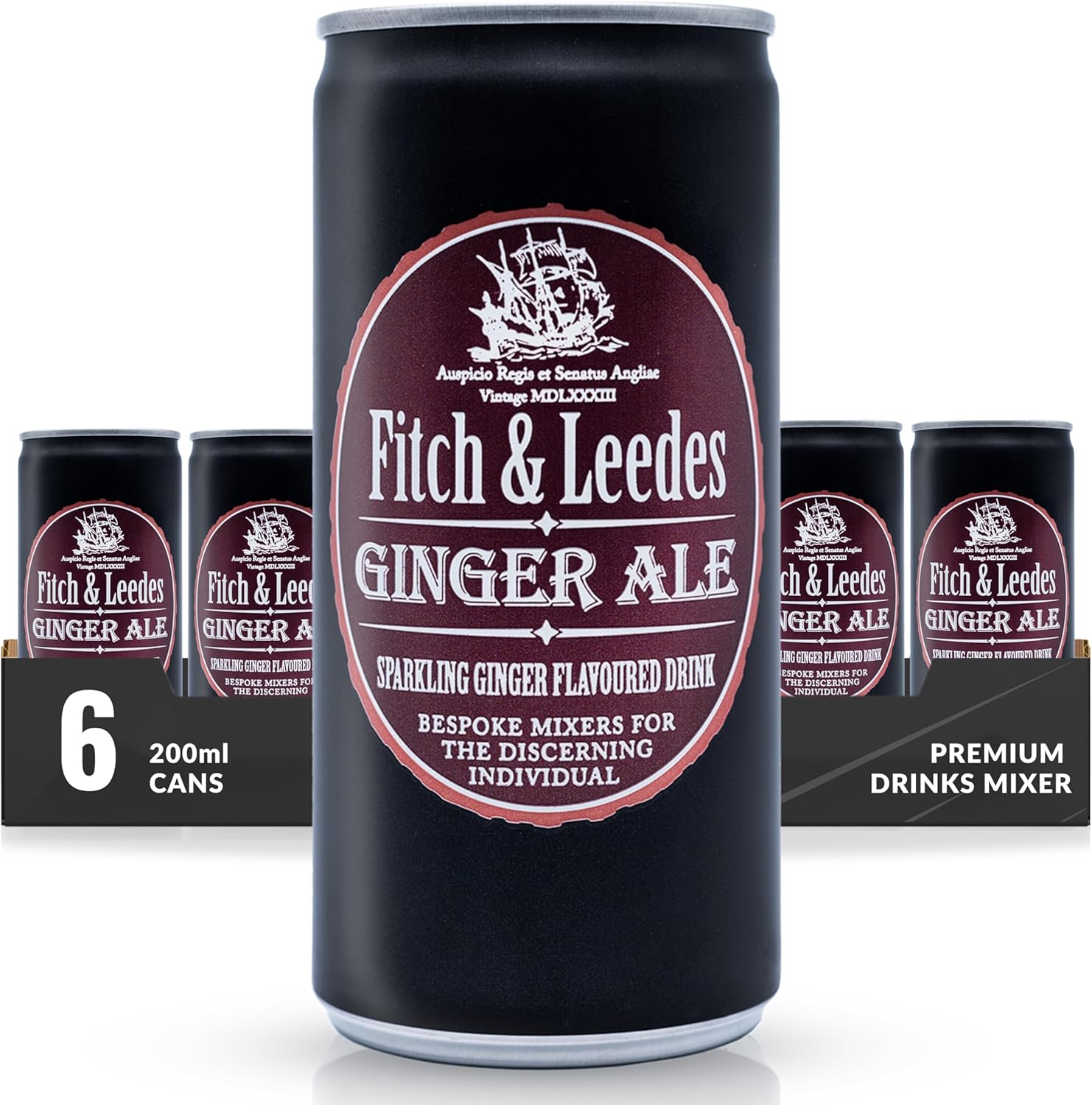 Fitch & Leedes Ginger Ale Mixer for Spirits & Cocktails (6 x 200ml) – Ideal for Brandy, Whiskey, Rum, London Dry Gin, and Vodka, Offering a Smooth Finish with Natural Cane Sugar and Ginger
