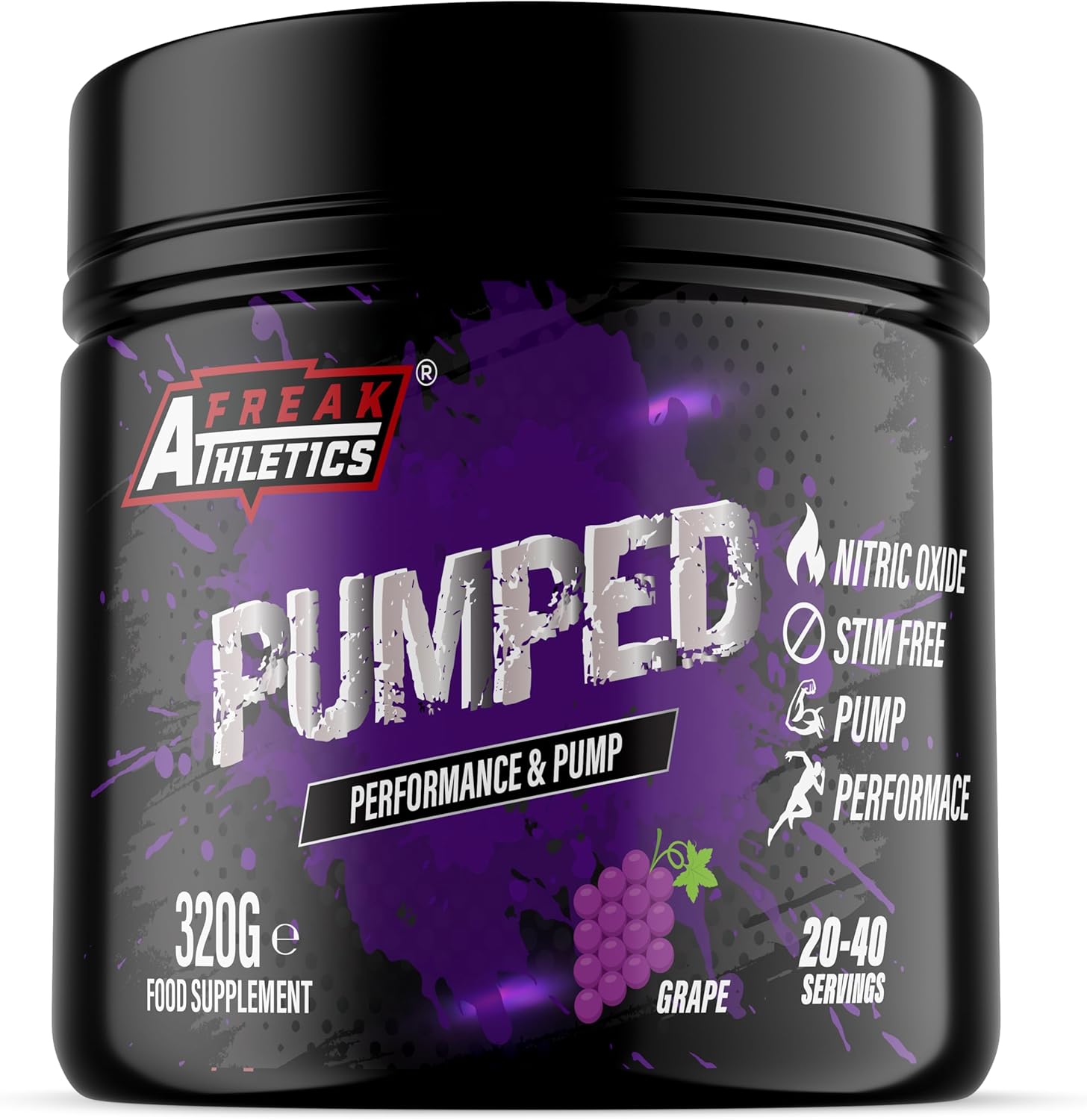 Pumped 'Grape' Pump Pre Workout by Freak Athletics - Non Stim Pre Workout Powder Stimulant & Caffeine Free