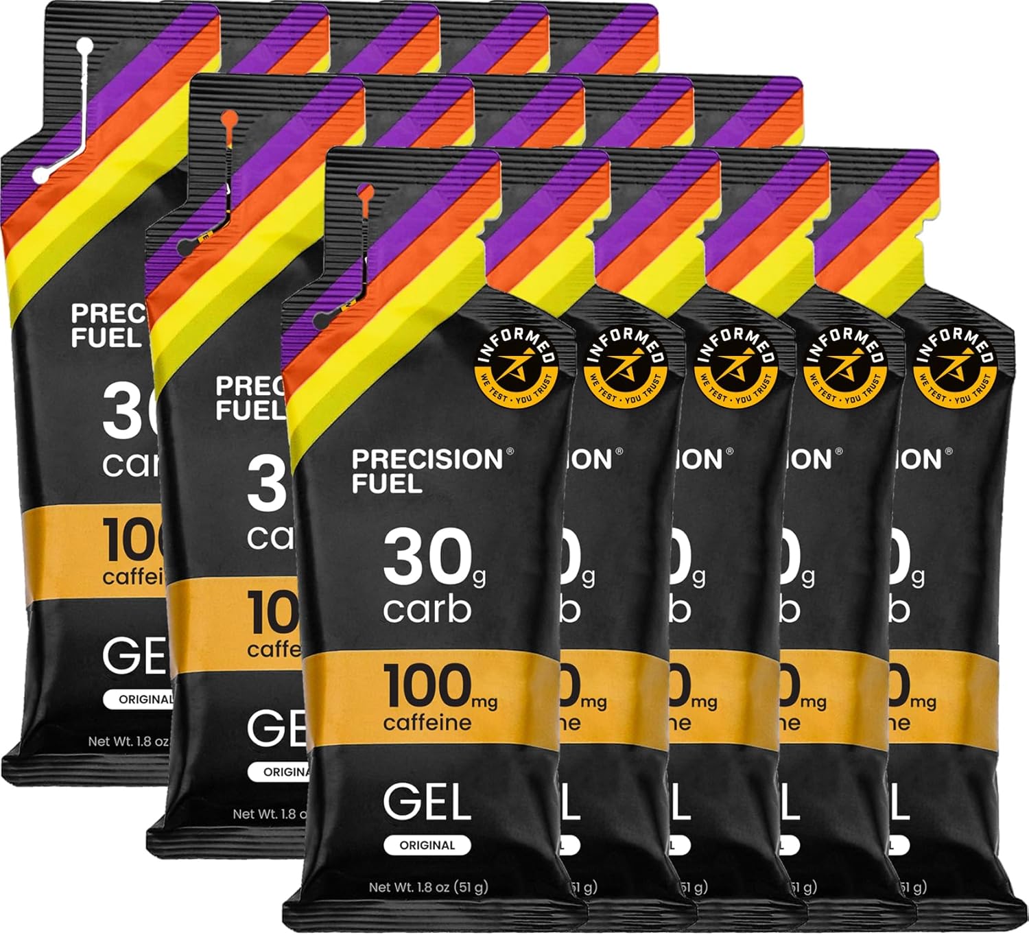 Precision Fuel 30 Caffeine Energy Gel - Mild Flavour Running Gels for Endurance Athletes, 30g Carbohydrate, Easy-to-Digest, Perfect for Running & Long-Duration Sports (Pack of 15)