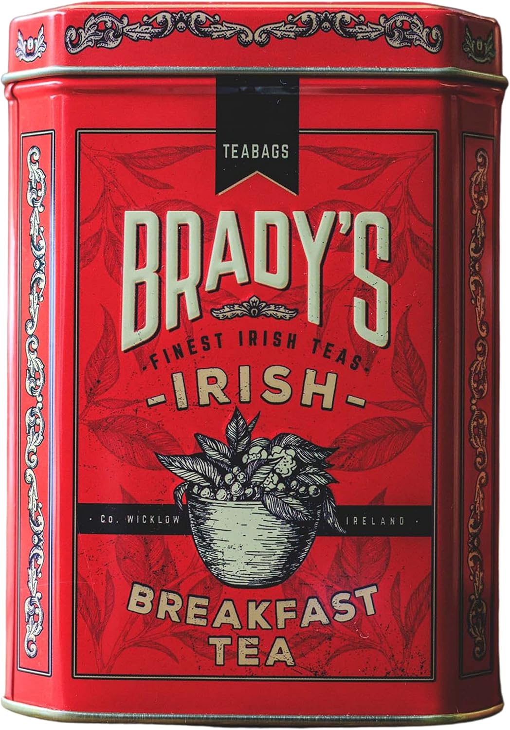 Brady’s Irish Breakfast Tea - 40 x Breakfast Tea Bags - Traditional Blend of Black Teas from Ireland in Beautifully Embossed Decorative Tin - Christmas, Birthday, Mother’s & Father’s Day Gift
