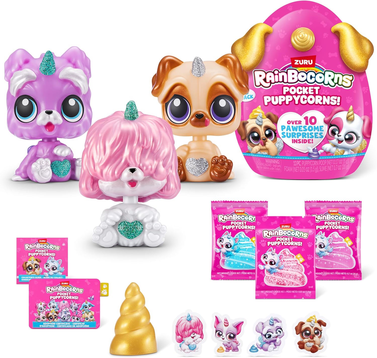 Rainbocorns Pocket Puppycorn 3 Pack by ZURU Toy Puppy Dog Mini Unboxing Girls Gifting Idea, Toys for Girls, Kid's Birthday Gift