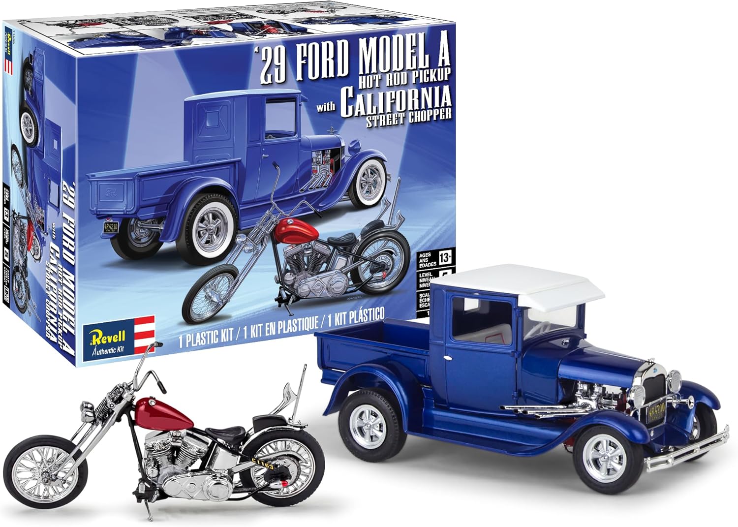 Revell 14565 1929 Ford Model A Hot Rod Pickup with California Street Chopper 1:25 Scale 205-Piece Skill Level 5 Model Building Kit