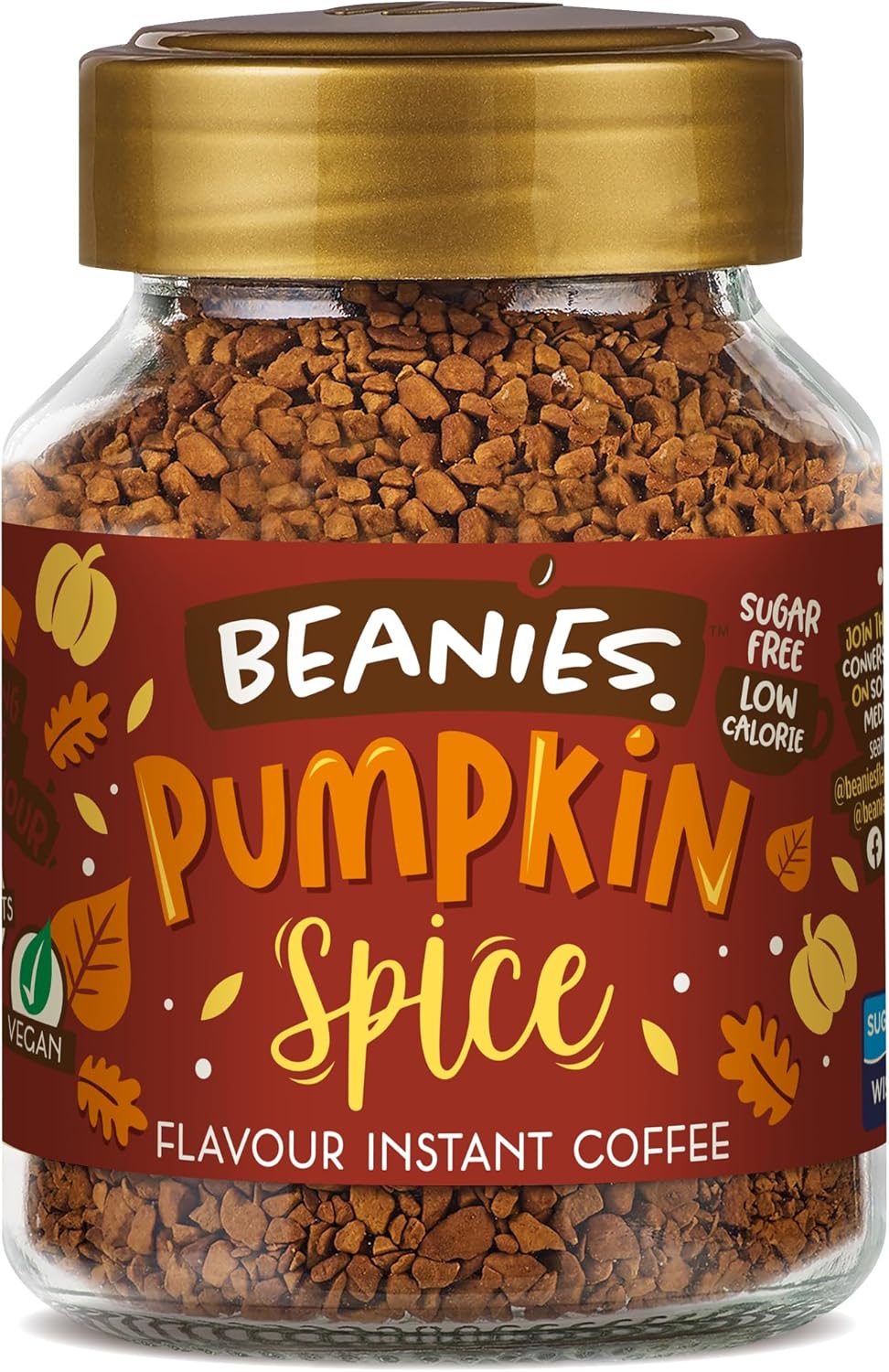 Beanies Instant Coffee Flavoured 50g, Freeze-Dried Granules, Quick & Easy to Brew, Nut-Free, Premium Taste,Rich in Flavour, Low-Calorie, Sugar-Free (50g, Pumpkin Spice)