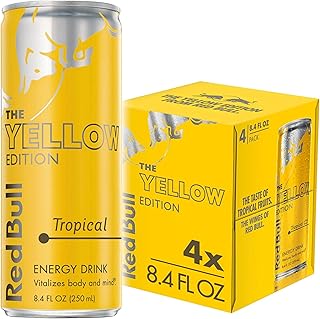 Red Bull Yellow Edition Energy Drink, Tropical, with 80mg Caffeine plus Taurine & B Vitamins, 8.4 Fl Oz, Pack of 4 Cans
