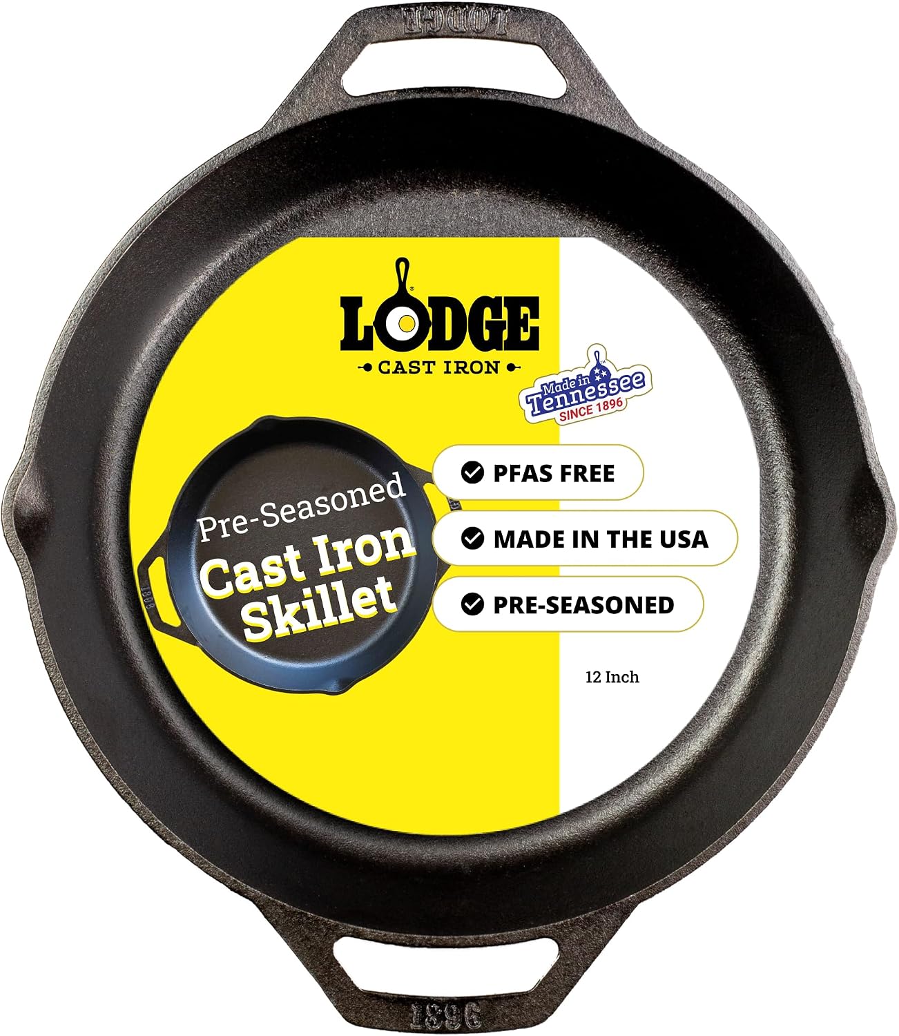 Lodge Pre-Seasoned Cast Iron Dual Handle Pan, PFAS-Free, 12 Inches