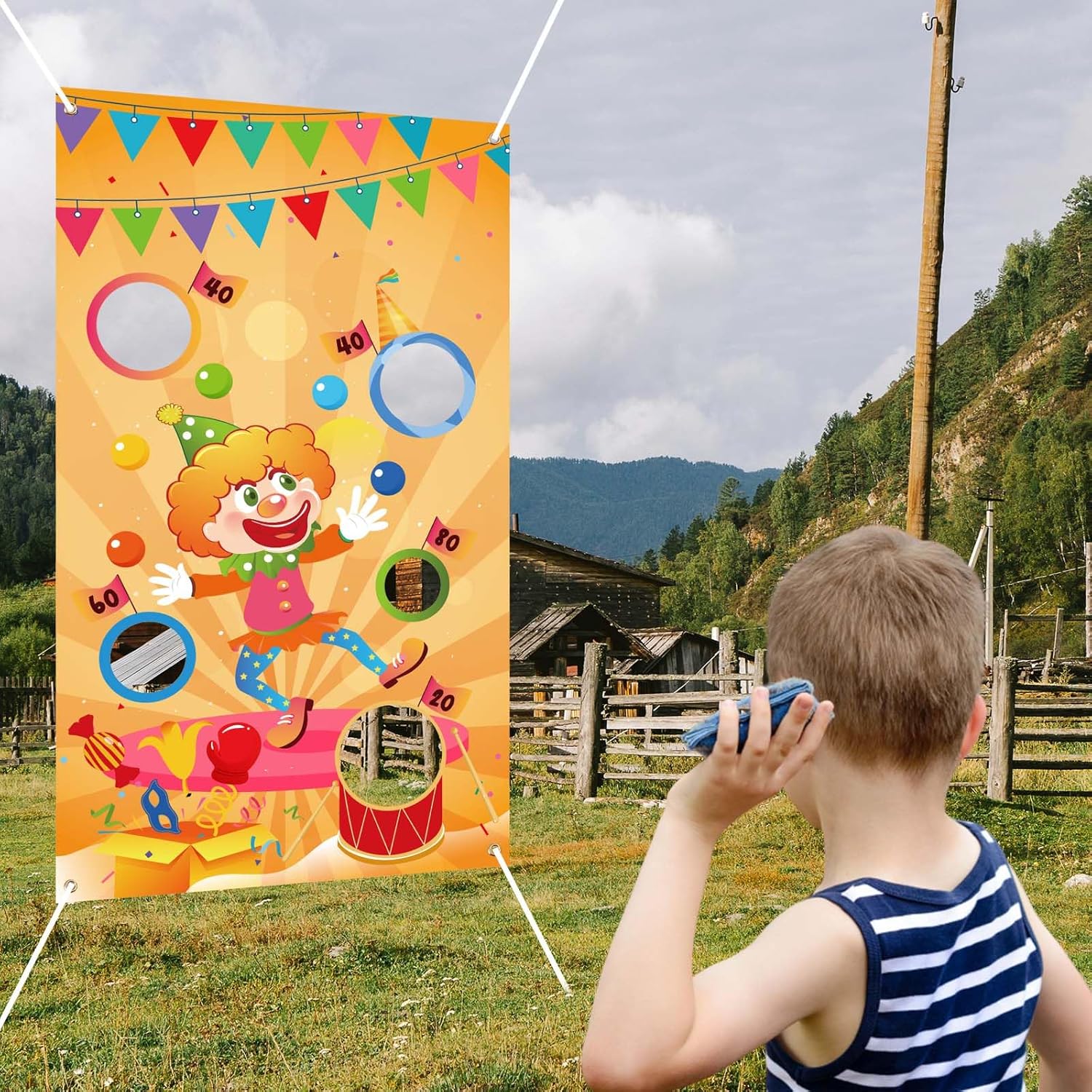 Carnival Throwing Game Clown Banner, with 5 Holes for Parties,Bean Bag Toss Game Indoor Outdoor Events, Carnival Games Carnival Circus Party Events Carnival Decorations and Supplies