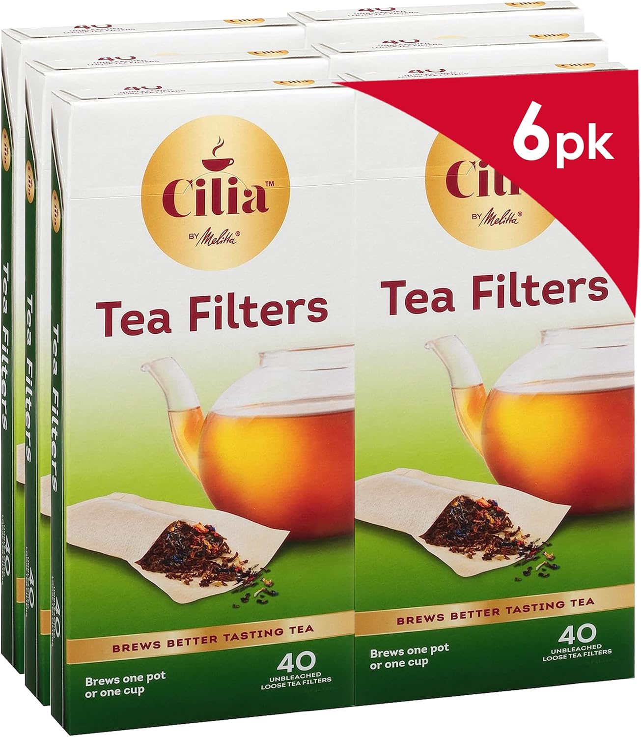 Cilia by Melitta Tea Filters, White, 40 Count (Pack of 6) 240 Total Filters Count
