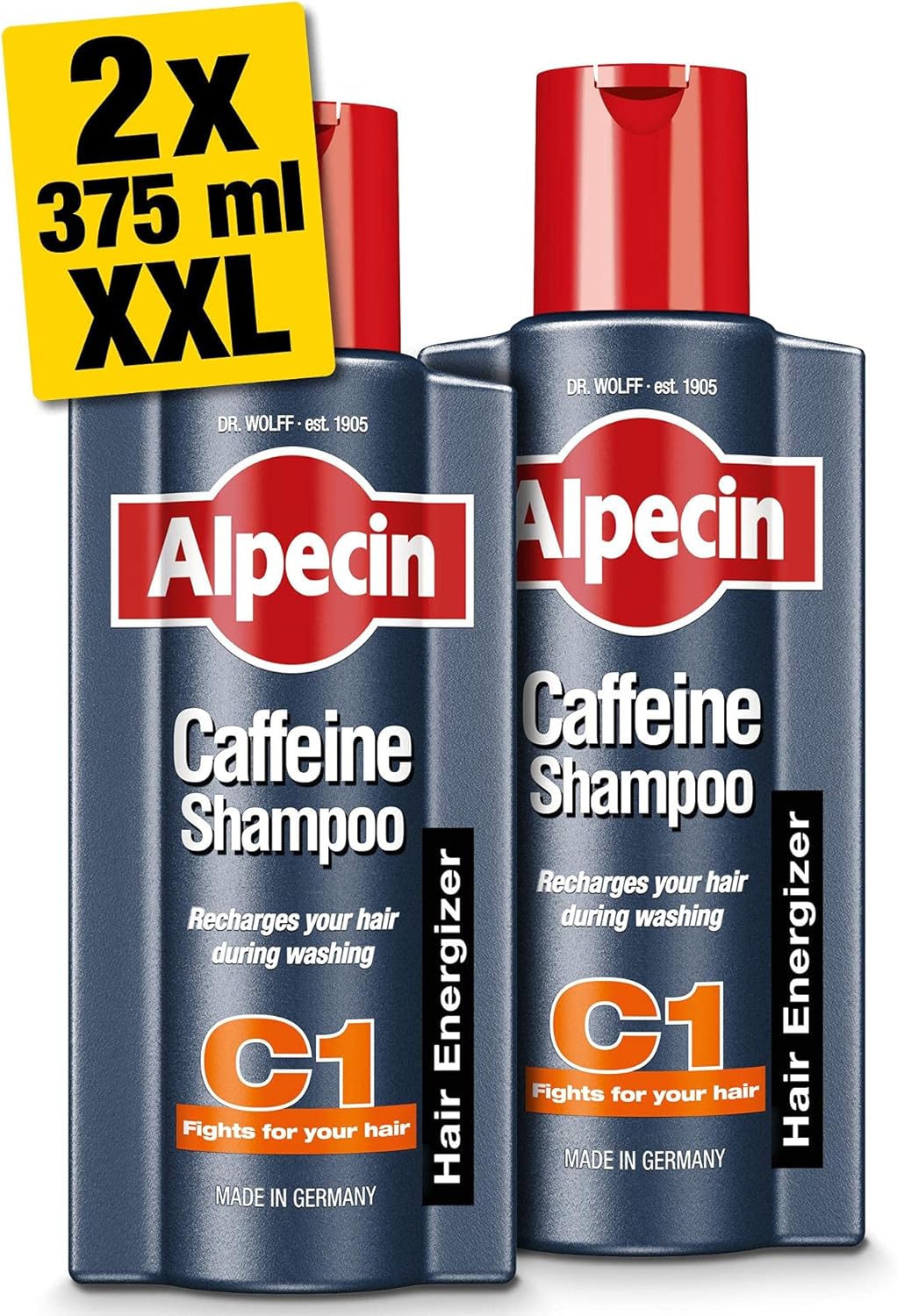Alpecin Caffeine Shampoo C1 2x 375ml | Shampoo for Stronger and Thicker Hair | Natural Hair Growth Shampoo for Men | Made in Germany
