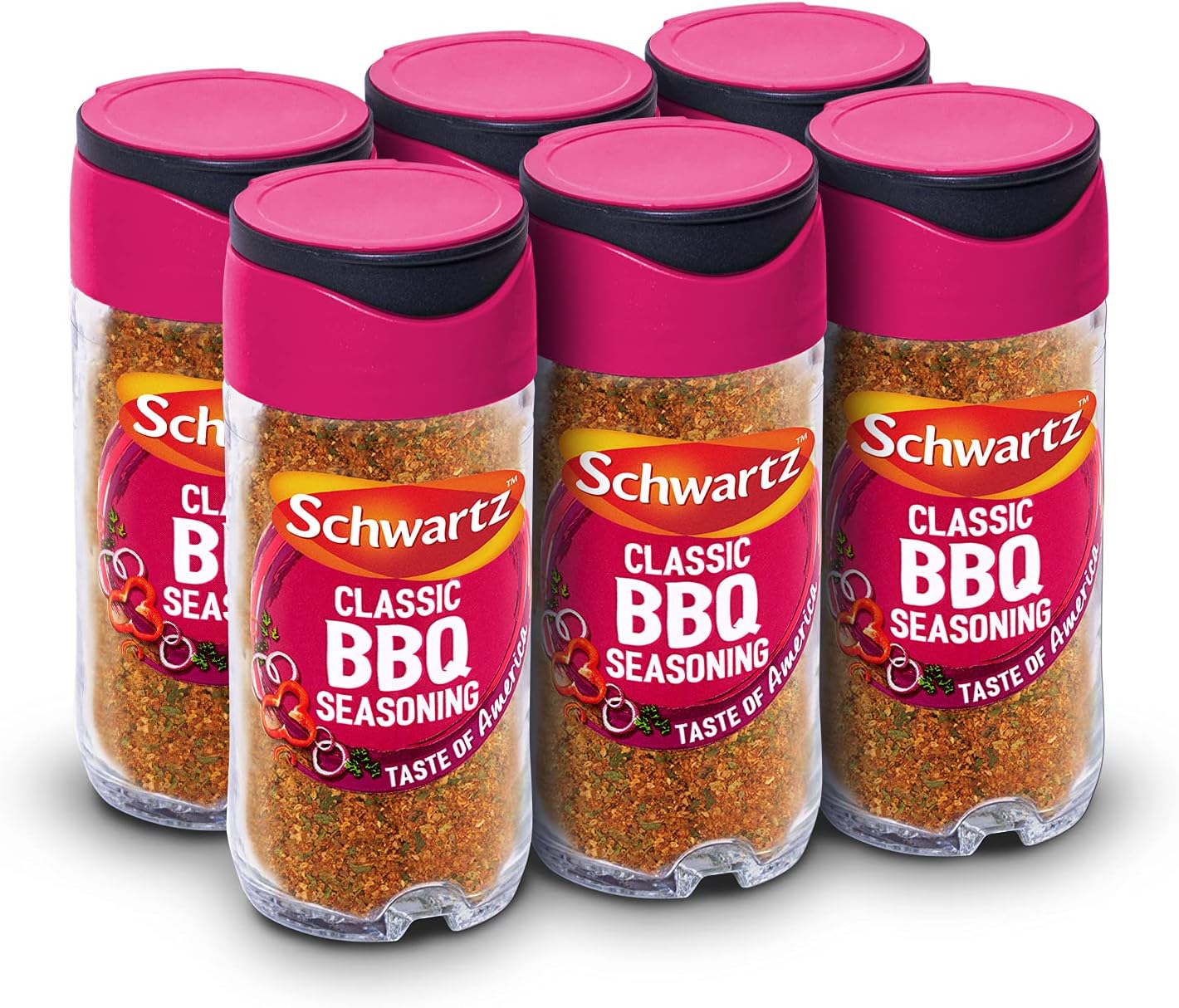 Schwartz Perfect Shake BBQ Seasoning 44 G | Jar | Pack of 6 | Spicy & Delicious Taste | With Onion, Chilli Powder, Paprika, Garlic, and Parsley | Perfect for Seasoning Ribs, Chicken, and Pulled Pork