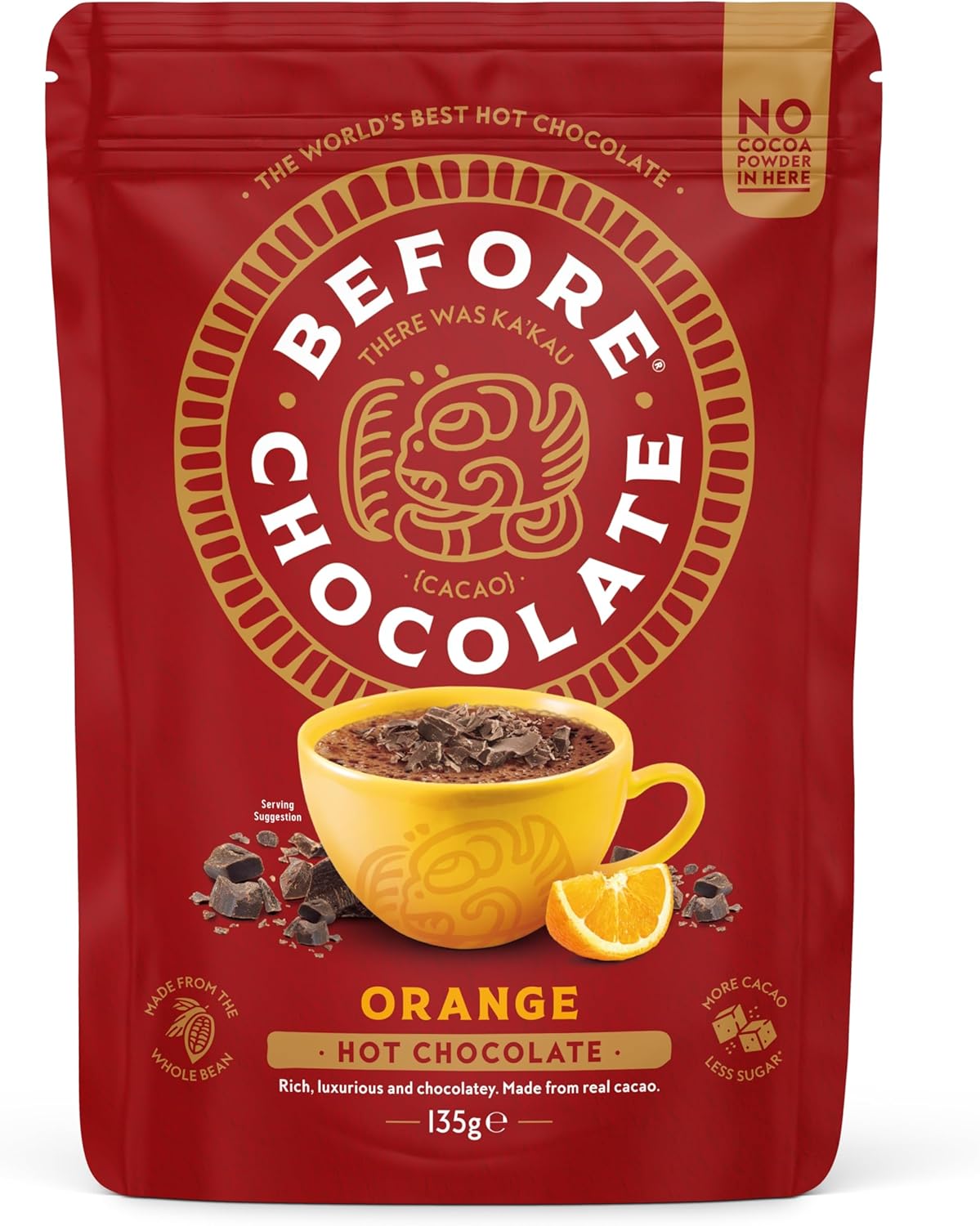 Before Chocolate - Orange Hot Chocolate 135g, Made From Whole Cacao Bean - Dairy, Gluten, Nut & SOYA Free