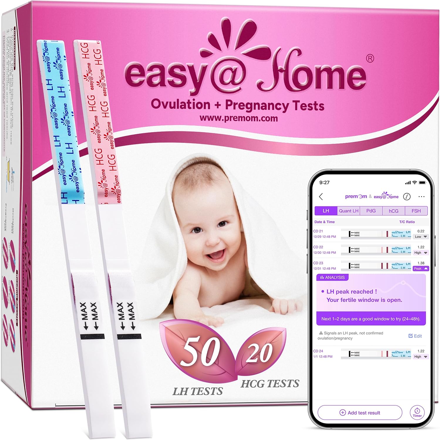 easy@Home 50 Ovulation Test Strips and 20 Pregnancy Test Strips Combo Kit
