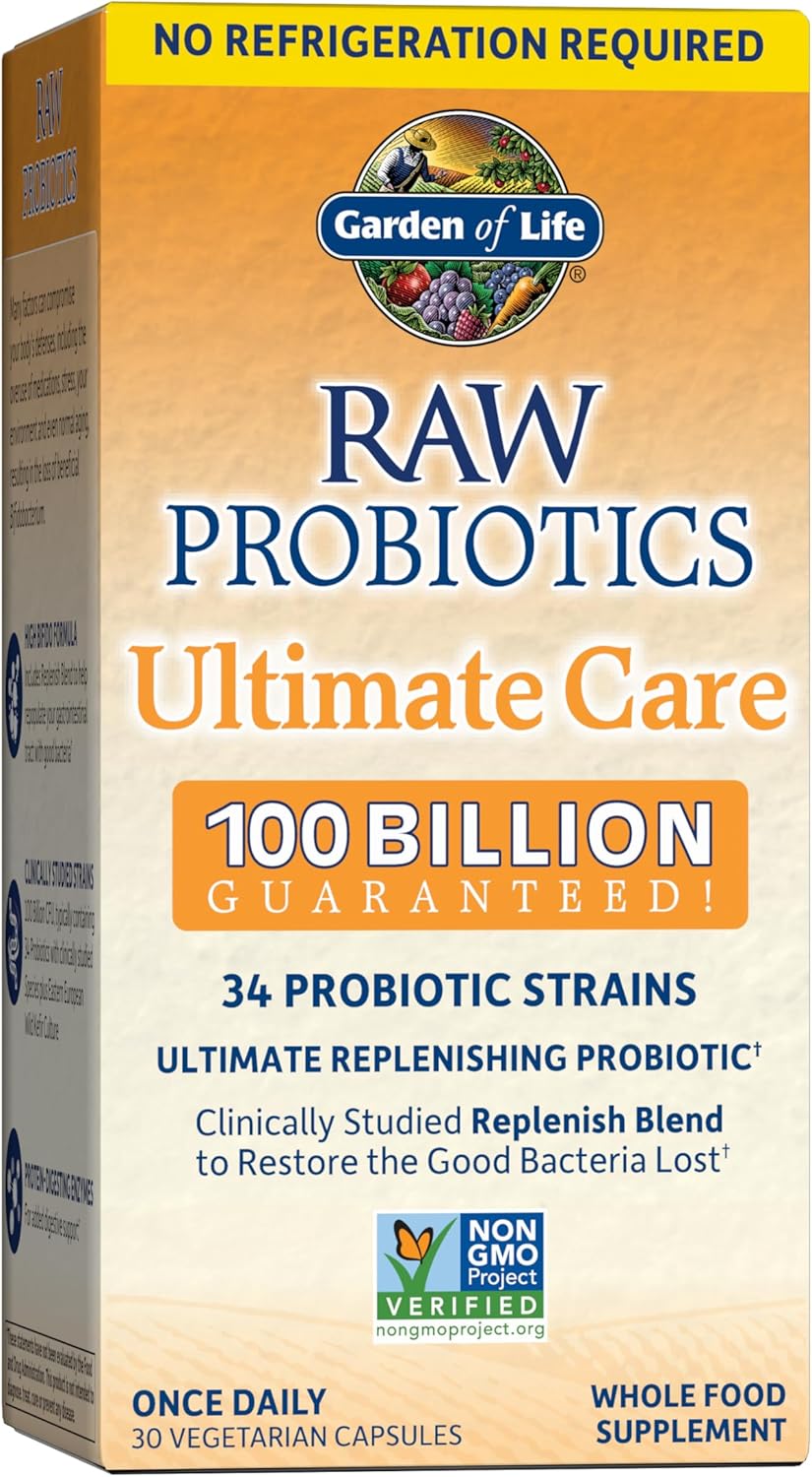 Garden of Life Raw Probiotics for Women and Men with Digestive Enzymes, 100 Billion CFU, Clinically Studied Strains, 30 Capsules
