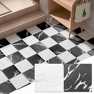 WOWSTAR 30-Pack Peel and Stick Floor Tiles, 12 x 12in Vinyl Flooring Tiles, Self-Adhesive Waterproof Flooring Planks for Kitchen, Dining Room, Bedrooms, 30 Sq. Ft - White & Black Fine Sand Texture