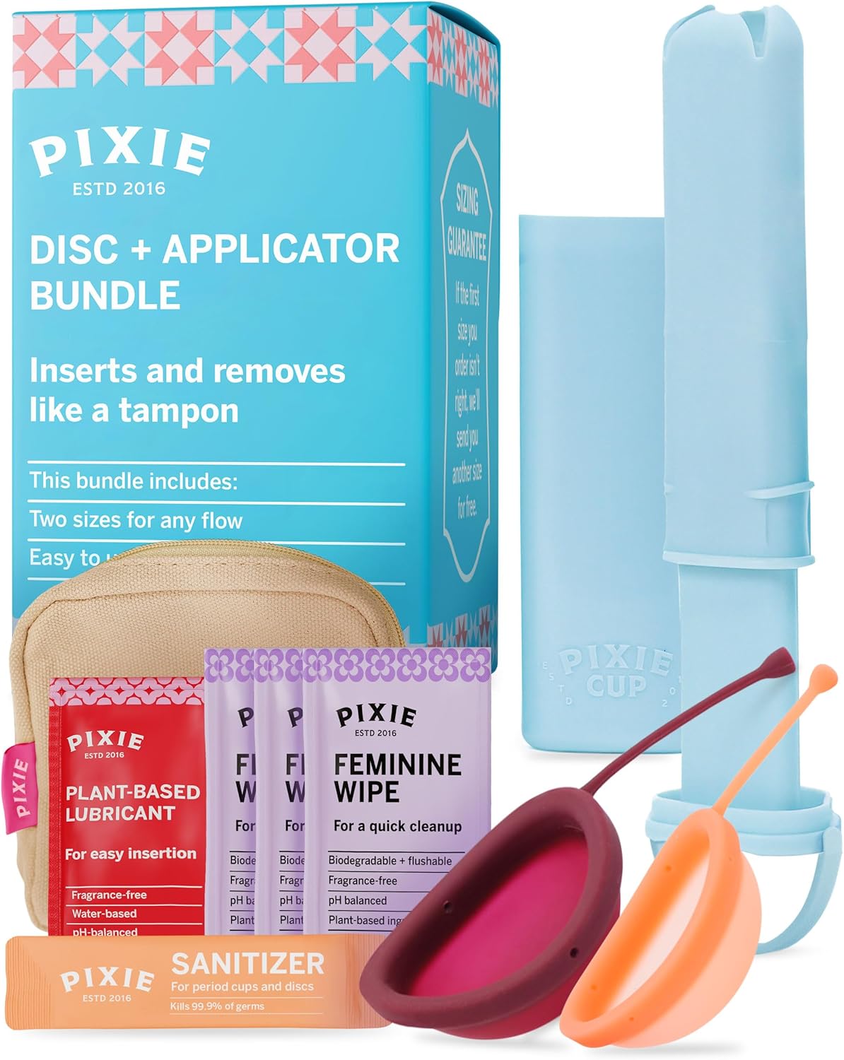 2 Menstrual Discs and Applicator Bundle - No Metals or Toxins - 100% Medical-Grade Silicone-Most Soft Reusable Period Disc - Inserts and Removes Like a Tampon - Capacity of 5 and 7 Tampons