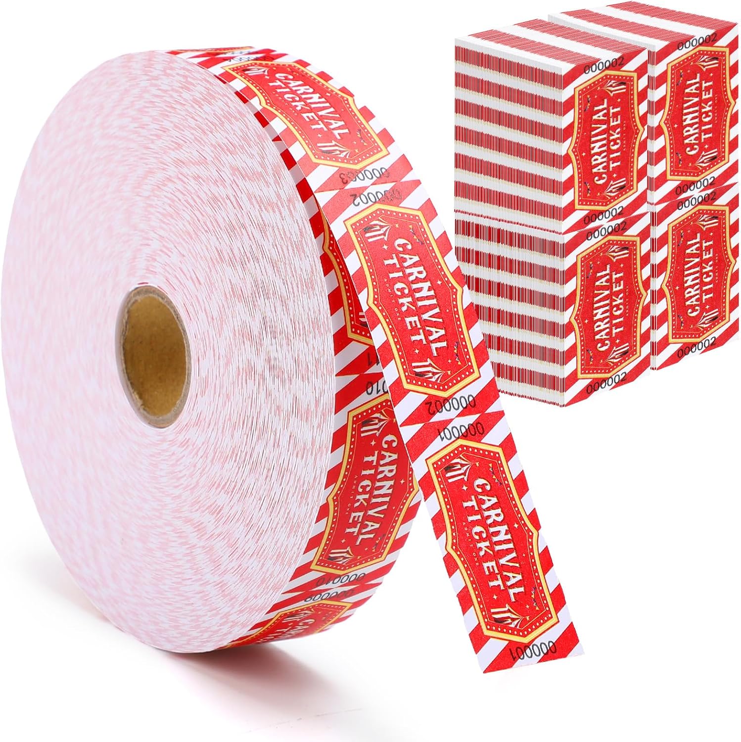 Pasimy 1000 Pieces Carnival Tickets Roll Circus Raffle Tickets Carnival Theme Party Decorations for Party Favors Supplies Numbered Fundraiser Events Door Prizes Drinks(Red Yellow Color)