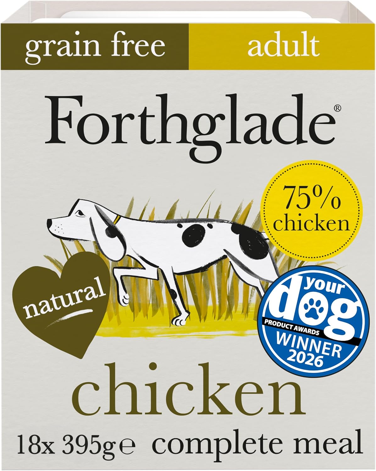 Forthglade Wet Dog Food (18 x 395g Trays) - Grain Free & Hypoallergenic Dog Food, Adult 1 Year+, Chicken with Vegetables, Complete Stomach Sensitive Meals with Natural Ingredients