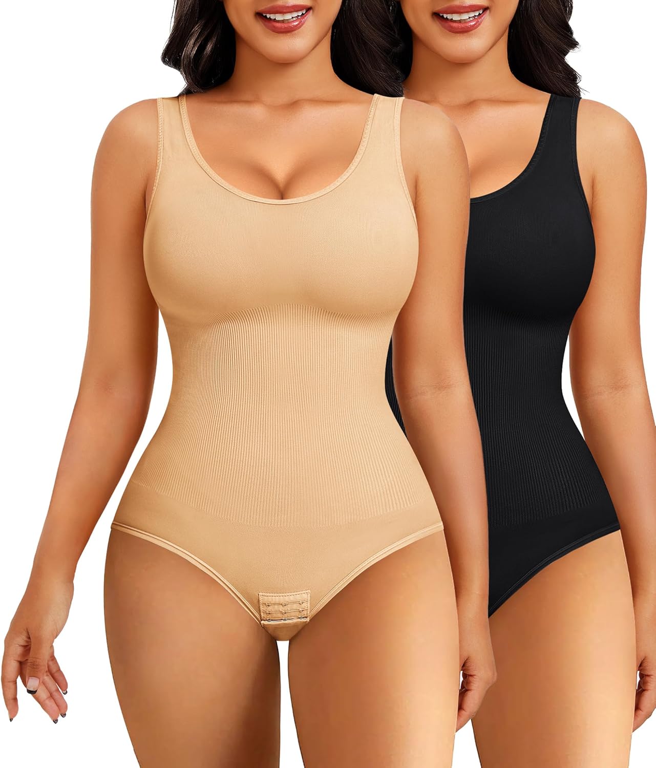 Nebility 2 Piece Shapewear Bodysuit for Women Tummy Control Slim Fit Sleeveless Round Neck Body Suit