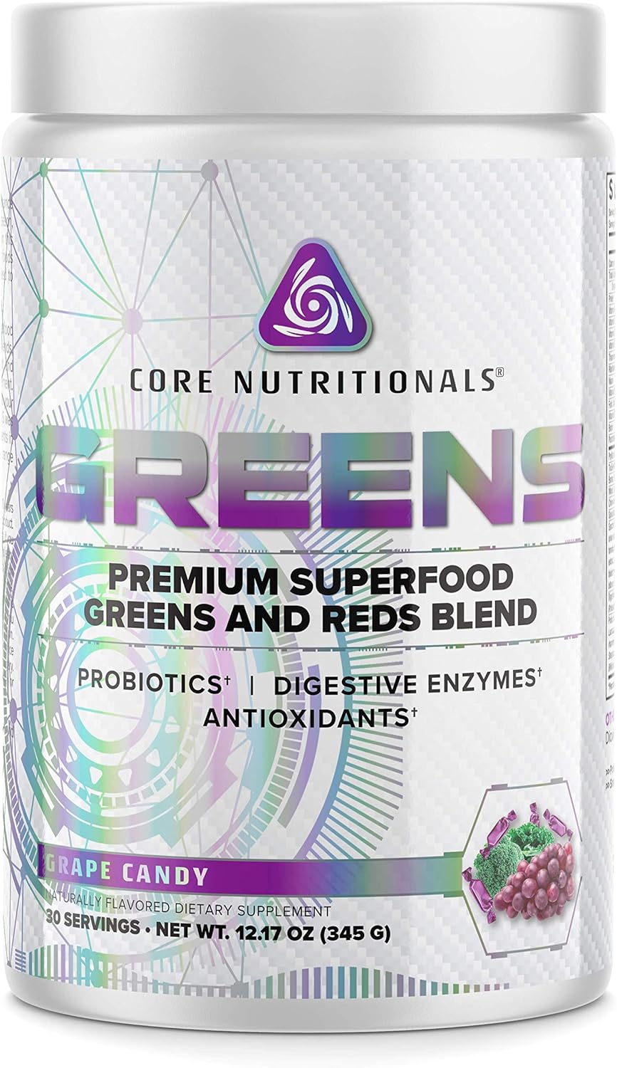 Core Nutritionals Greens | Premium Superfood Reds & Greens Blend | 5 Billion CFU Probiotics, Digestive Enzymes, & Antioxidants | 30 Servings (Grape Candy)