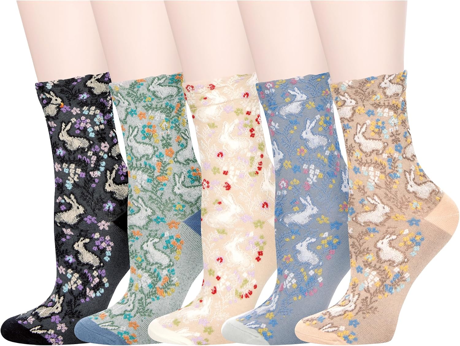 Benefeet Sox Women Crew Socks Girls Cute Fun Patterned High Ankle Socks | Colorful| Size 5-9| 5 Pairs| Kawaii Pretty Cotton Socks Casual
